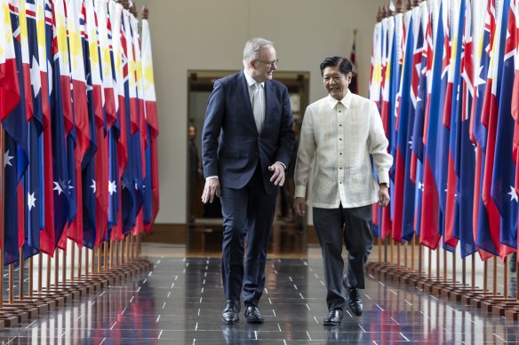 Anthony Albanese and Ferdinand Marcos Jr in Parliament House on Thursday.