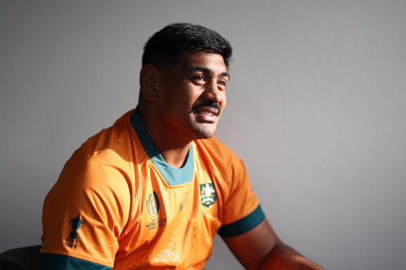 Will Skelton of the Wallabies is photographed behind the scenes during the World Rugby portrait session during the Rugby World Cup France 2023, in Saint-Etienne, France. 
