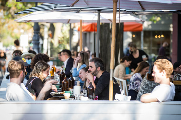 Melburnians eat out again as the city reopens.