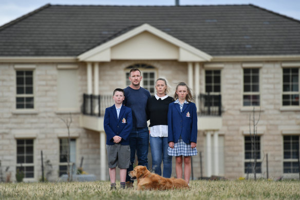 Sabrina Withers with husband Steve, son Tate (9) and her daughter Sienna (13) outside their Keilor home. 