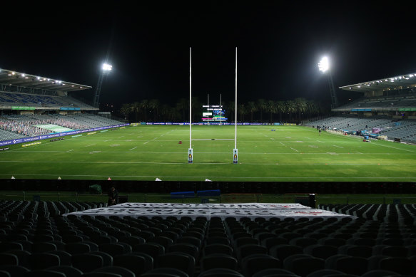 Empty stands ahead of the Round 3 NRL match between the Manly Warringah Sea Eagles and the Canterbury-Bankstown Bulldogs at Central Coast Stadium in Gosford.