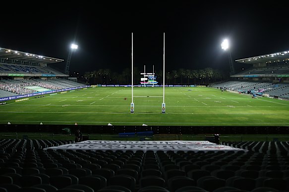 Empty stands ahead of the Round 3 NRL match between the Manly Warringah Sea Eagles and the Canterbury-Bankstown Bulldogs at Central Coast Stadium in Gosford.