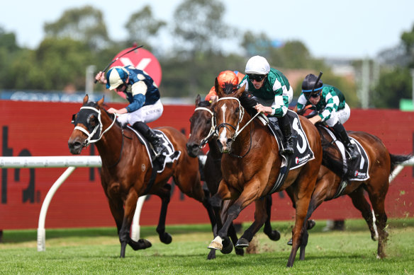 Via Sistina wins the Ranvet Stakes on Saturday.