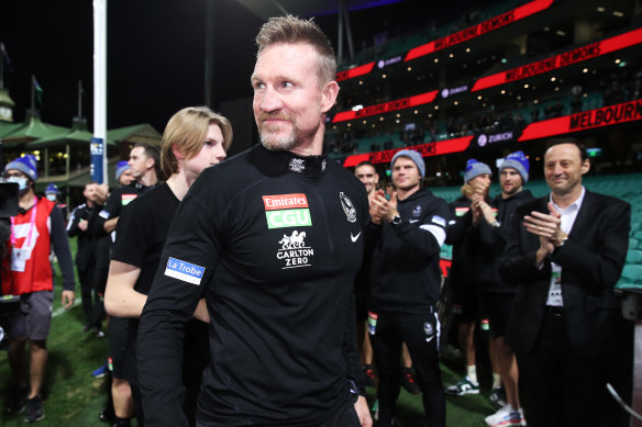 Nathan Buckley during his last game as Magpies coach.  