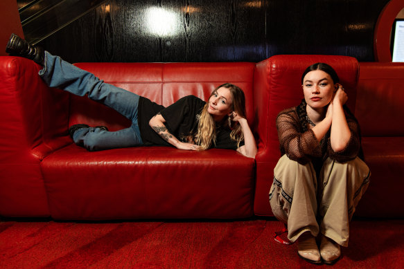 Wet Leg’s Hester Chambers (left) and Rhian Teasdale. Wet Leg are supporting Harry Styles on his Australian tour.