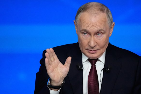 Russian President Vladimir Putin during his annual news conference and call-in show last week.