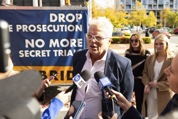 David McBride addresses the media outside court on Monday.