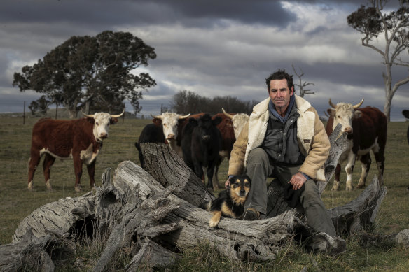 Cattle and sheep farmer Landon Hodgkinson on his property near Yass.