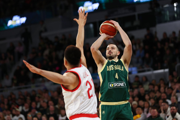 Chris Goulding lets fly with a three-pointer against China.