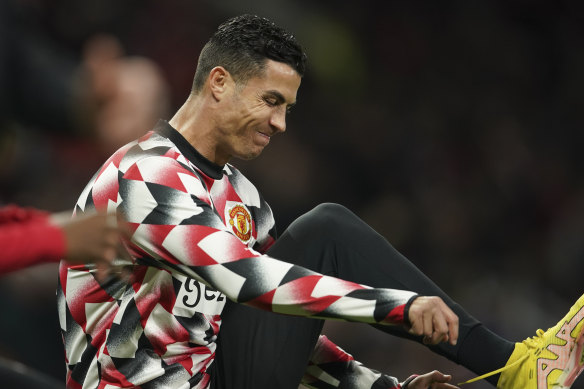 Cristiano Ronaldo warming up before the match against Spurs.