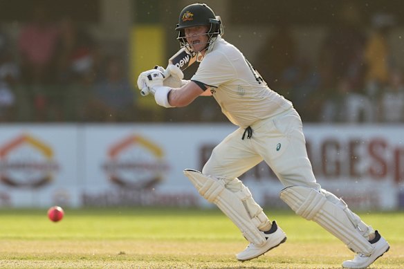 Steve Smith bats on day one of the third Test against the West Indies. 