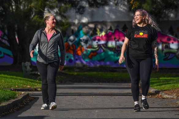 Anita van Rooyen (left) with Alix Sampson who started a group to feel safer walking at night which has boomed during the pandemic.