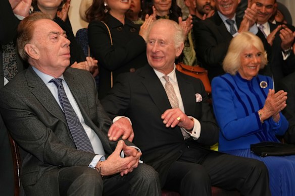 Lloyd Webber wit King Charles and Queen Camilla at an event in London last year. 