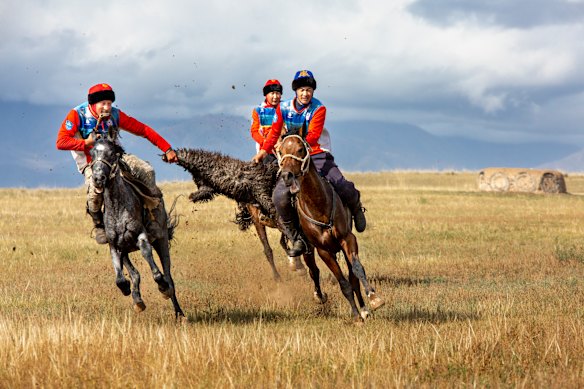Kyrgyz youngsters compete in ferocious horseback contests.