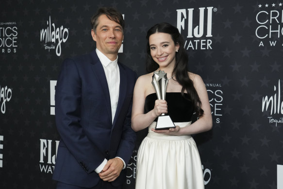 Director Sean Baker with Anora star Mikey Madison at the Critics Choice Awards. The film also scored key wins at the Producers Guild Awards and the Directors Guild Awards.