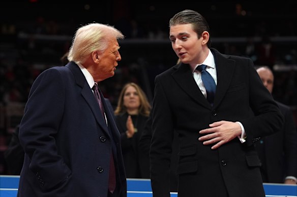 Donald and Barron Trump. Barron admired Andrew Tate and spoke with him by Zoom last year, according to a mutual friend.