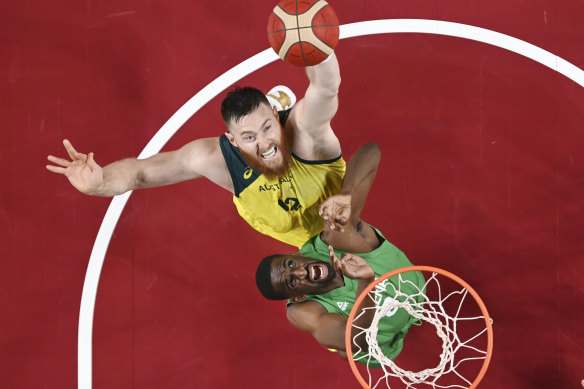 New Bullets coach Justin Schueller wants to build his team around Boomer Aron Baynes, seen here in action against Nigeria at the 2020 Olympics.