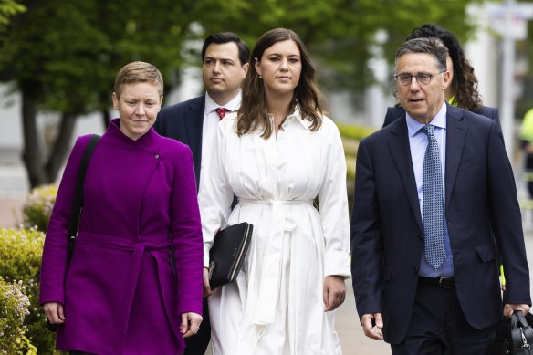 Brittany Higgins, centre, arriving at the ACT Supreme Court last week.