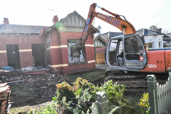 The house being demolished on Thursday.