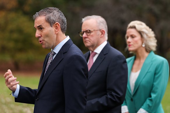 Treasurer Jim Chalmers, Prime Minister Anthony Albanese and Housing Minister Clare O’Neil.