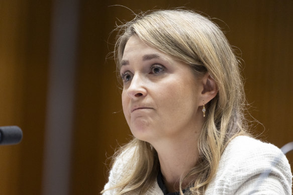 Optus CEO Kelly Bayer Rosmarin during a Senate hearing at Parliament House in Canberra on Friday.