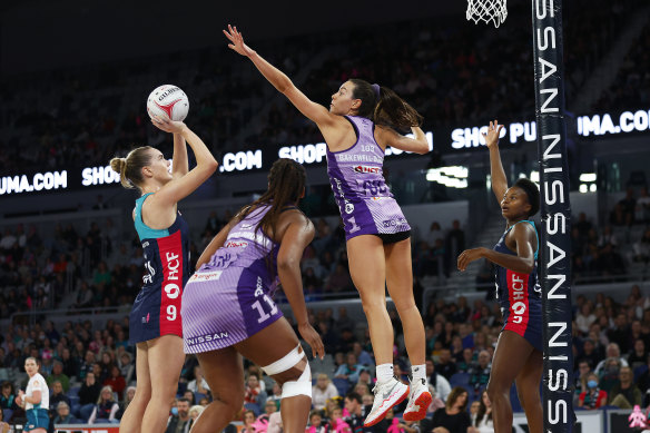 Kiera Austin of the Vixens attempts a super shot.