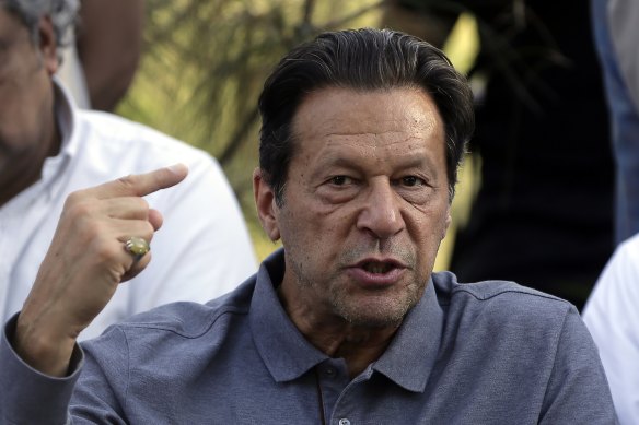 Former Pakistan prime minister Imran Khan speaks during a news conference in April this year.