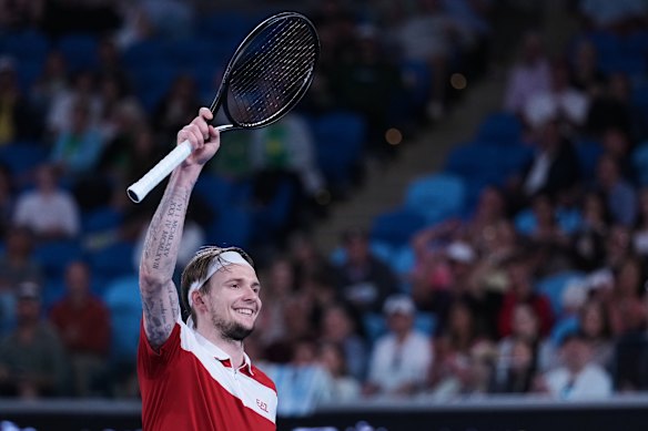 Alexander Bublik of Kazakhstan reacts during his match on Friday night.