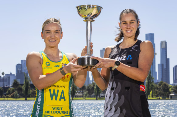 Australian captain Liz Watson (left) and New Zealand counterpart Ameliaranne Ekenasio.