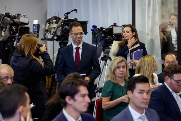 NSW Treasurer Daniel Mookhey and NSW Finance Minister Courtney Houssos during the 2024 NSW State budget media press conference.