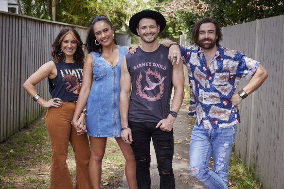 Home and Away boasts new cast members who play in a fictional band LYRIK. From left: Stephanie Panozzo, Angelina Thomson Rob Mallett and Adam Rowland.