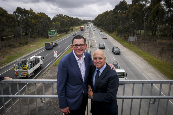 Former premier Daniel Andrews and Tim Pallas making a North East Link announcement in 2018.