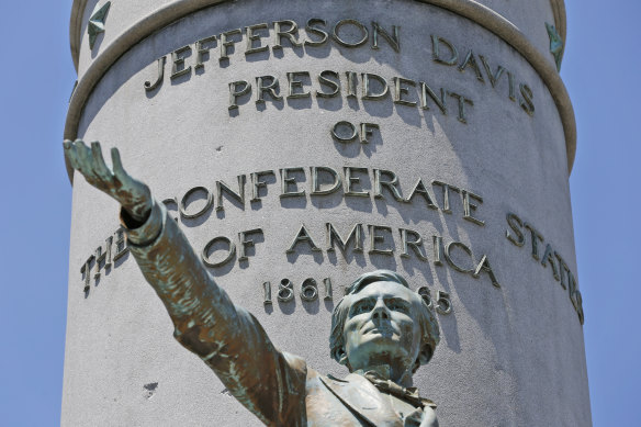 The statue of Confederate president Jefferson Davis on Monument Avenue in Richmond, Virginia, has been torn down.