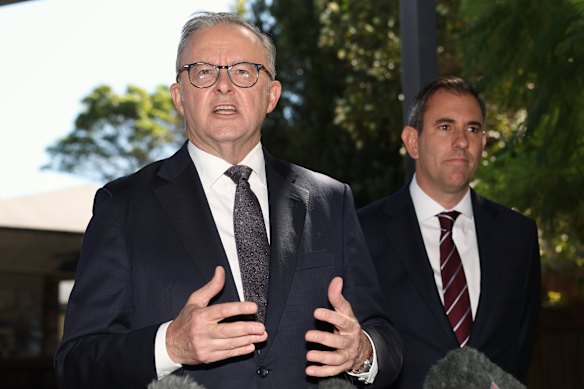 Anthony Albanese and Jim Chalmers in Brisbane.