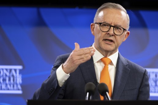Prime Minister Anthony Albanese during his address to the National Press Club of Australia in August.