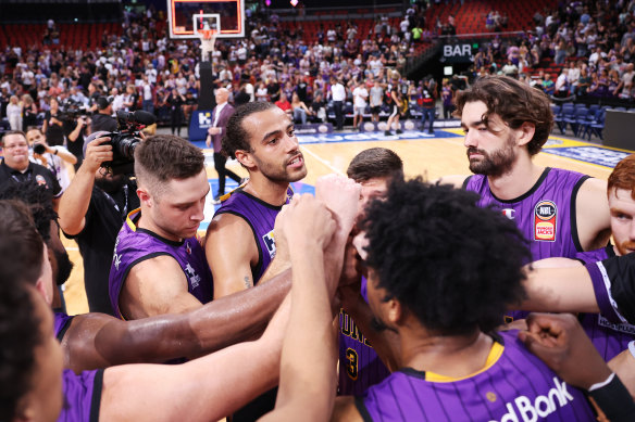 The Kings celebrate victory at Qudos Bank Arena in Sydney. 