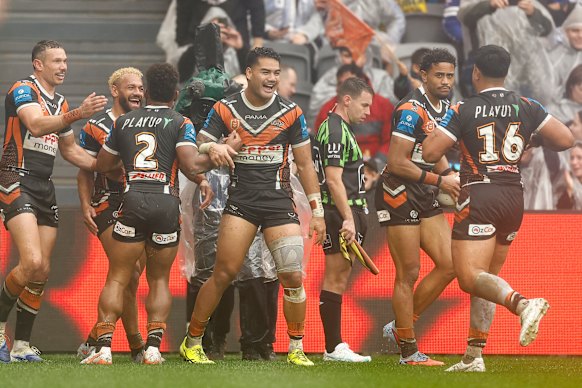 Wests Tigers during one of their on-field highlights from 2025.
