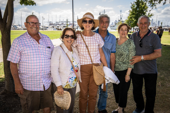 Filippo Viavattene and wife Lina, Josephine Nisi and husband Dominic and Teresa Licastro and husband Tony at Commonweath Reserve in Williamstown on Thursday.