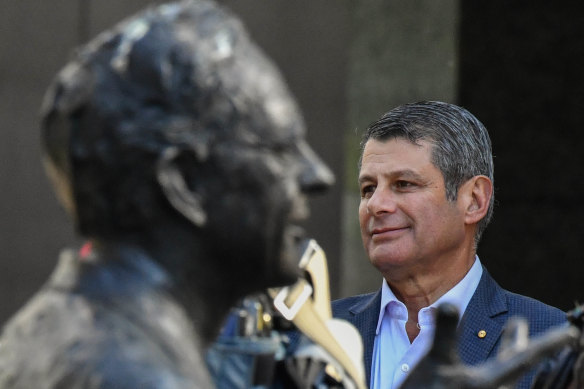 Steve Bracks, with a statue of Labor’s longest serving Victorian premier John Cain Jnr, says Daniel Andrews’ forced break from politics is a great opportunity to reset. 