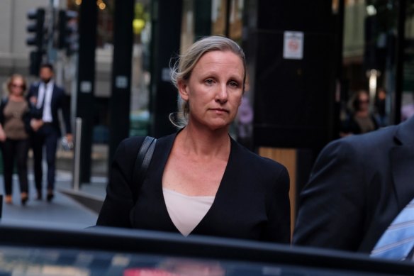Megan Schutz leaves the IBAC hearings in Melbourne on Monday.