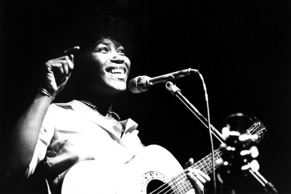 The guitar queen on stage in 1974.
