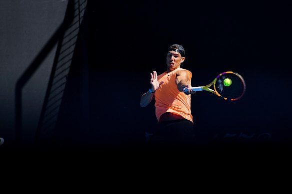 Rafael Nadal trains on Wednesday morning.