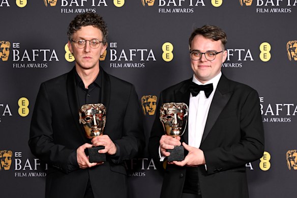 David Borenstein (left) and Pavel Talankin at the BAFTAs in London, where Mr Nobody Against Putin won the documentary award. 