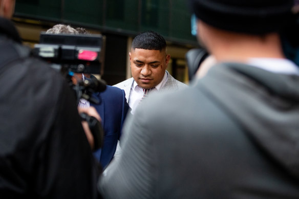 Manase Fainu leaving court after a jury found him guilty of stabbing a Mormon youth leader.