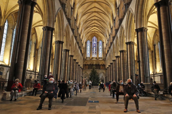 Salisbury’s medieval cathedral was used as a COVID-19 vaccination centre. 