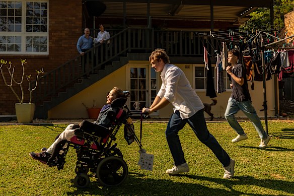 Emma and Adam Maly and their kids, Will, Ollie and Grace race each other (a favourite past-time of Grace’s) at home in Sydney.