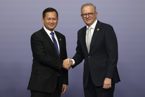 Cambodian Prime Minister Hun Manet with Australian Prime Minister Anthony Albanese at the ASEAN summit in Melbourne in March.