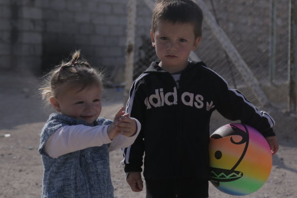 Jarah and Layla, two of the children of an Australian mother living in the al-Hawl camp in Syria in November.