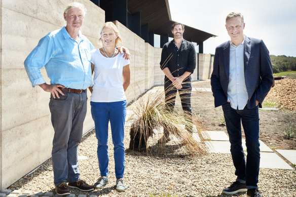 Peter Maddison (right) at the Mystery Bay build featured in season 9 of Grand Designs Australia.