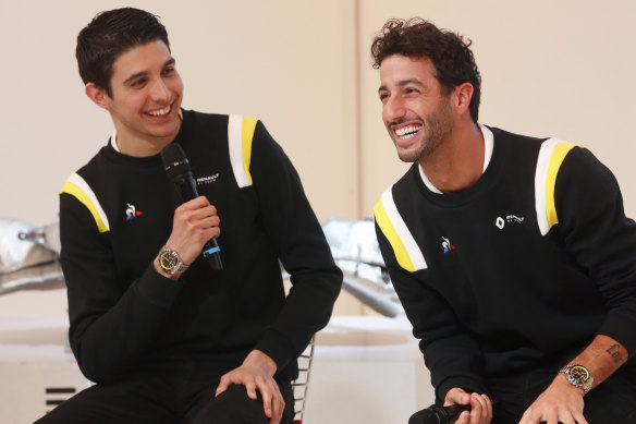 Renault duo Esteban Ocon (left) and Daniel Ricciardo.